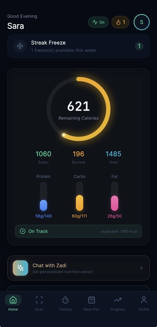 Zadi app home screen